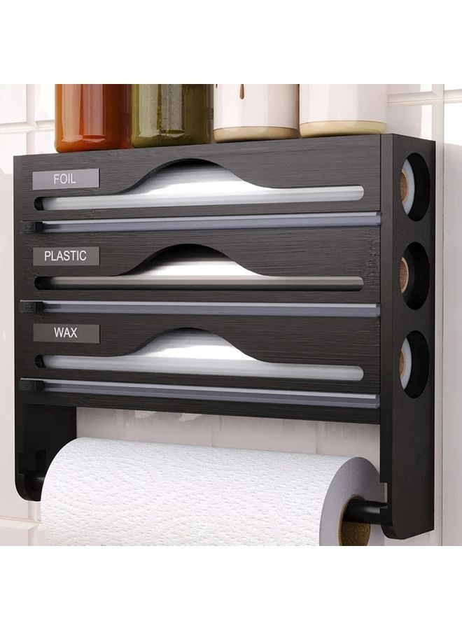 مُوزِّع أغشية التصاق خشبي أسود 2 طبقات مع حامل مناديل وصندوق تخزين - Image 5